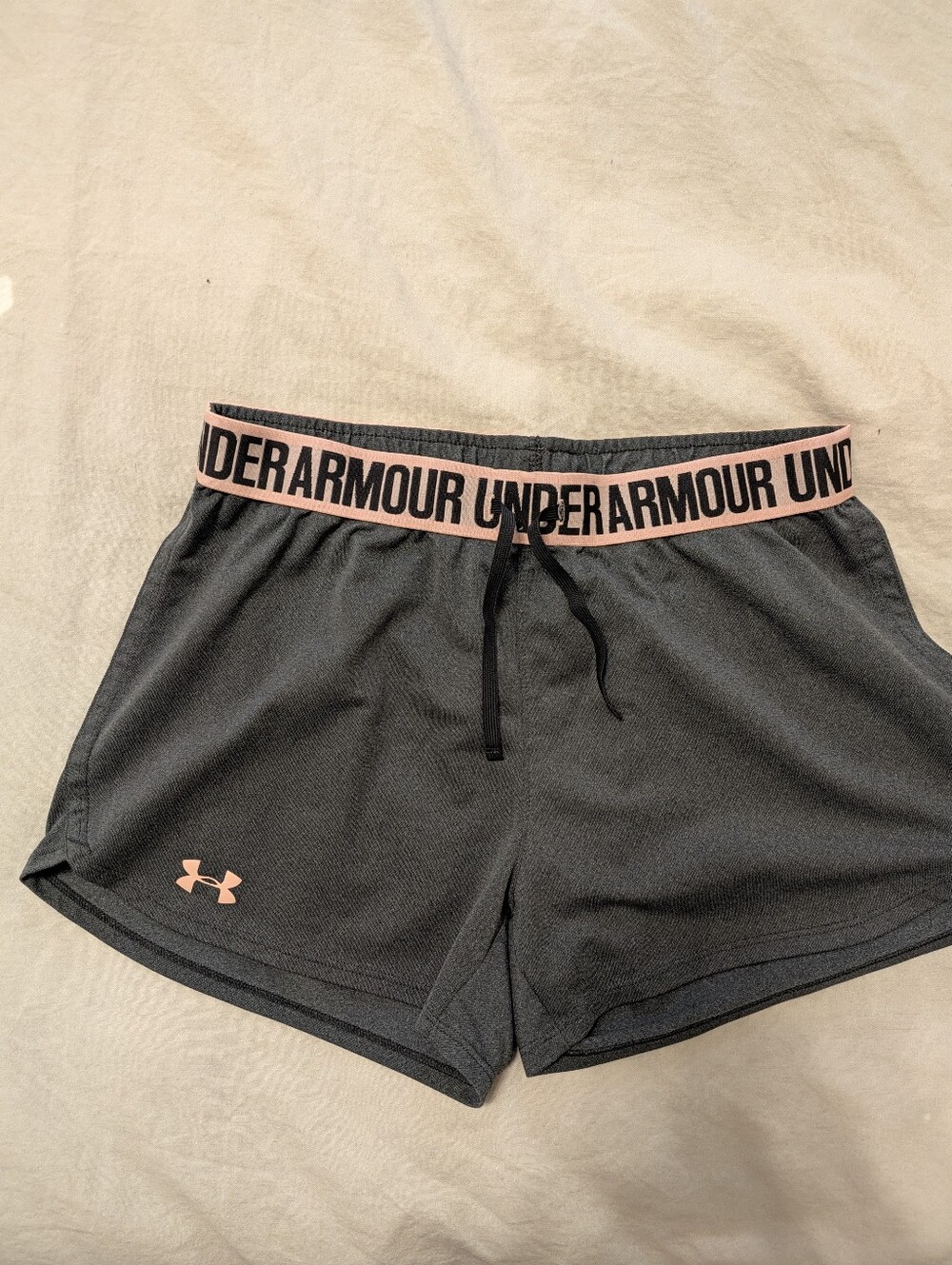 Under Armour Women's Gray Athletic Shorts with Pink Waistband